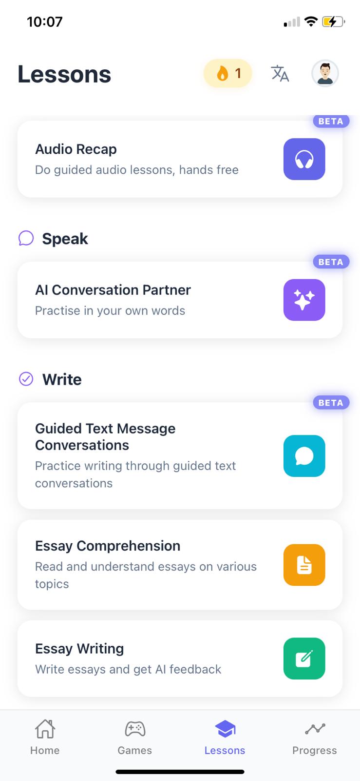 UniLingo Lessons - Audio, speaking and writing exercises